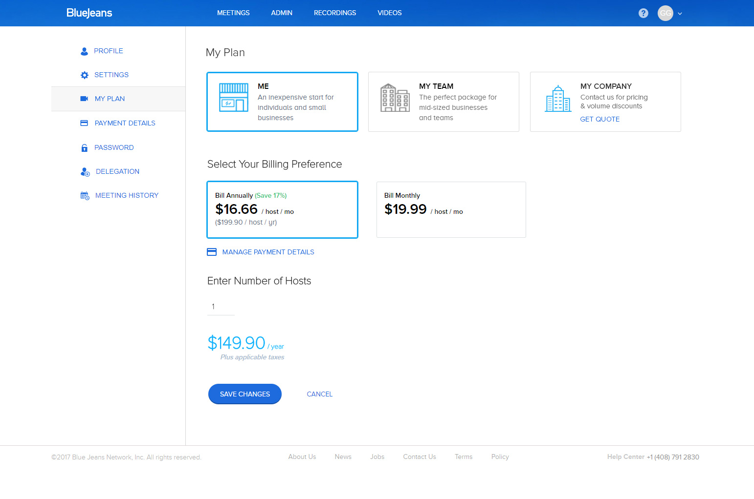 BlueJeans by Verzion | My Plans | Acro Commerce Case Studies
