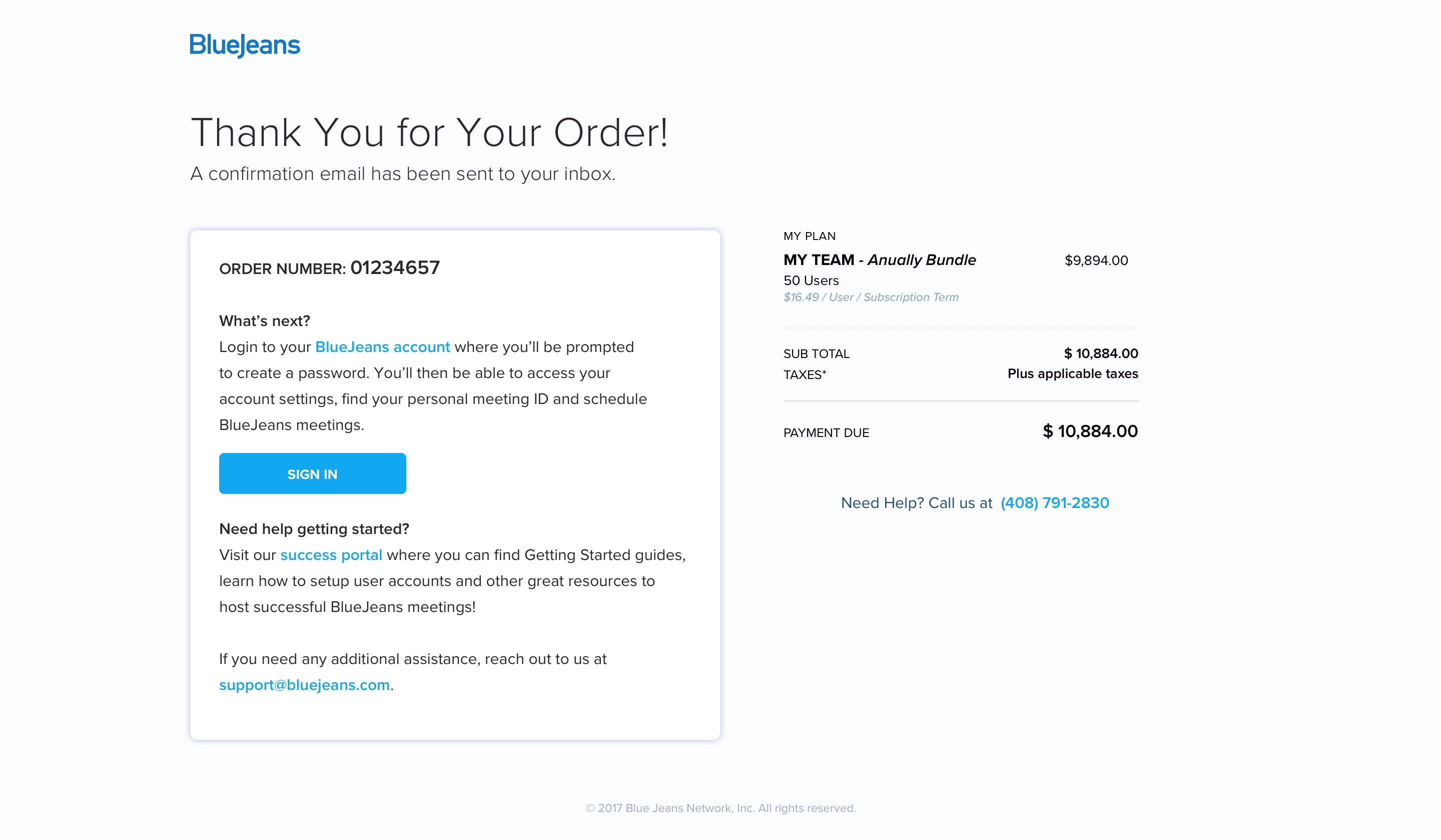 BlueJeans by Verzion | Thank You For Your Order | Acro Commerce Case Studies